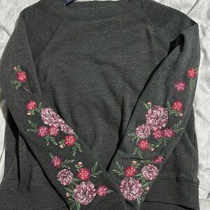 Aeropostale Gray and Pink Floral Crewneck Sweater